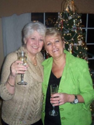 My sister and I toasting to the memory of our parents at Christmas